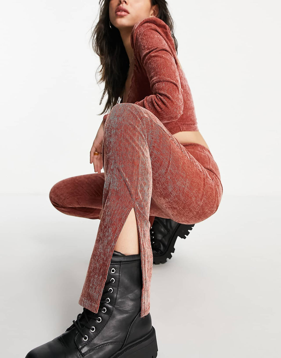 emory park baby cord split hem flares co ord in rust