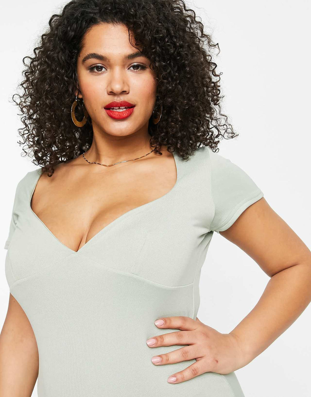 public-desire-curve-double-layered-slinky-plunge-bodycon-dress-in-sage-green