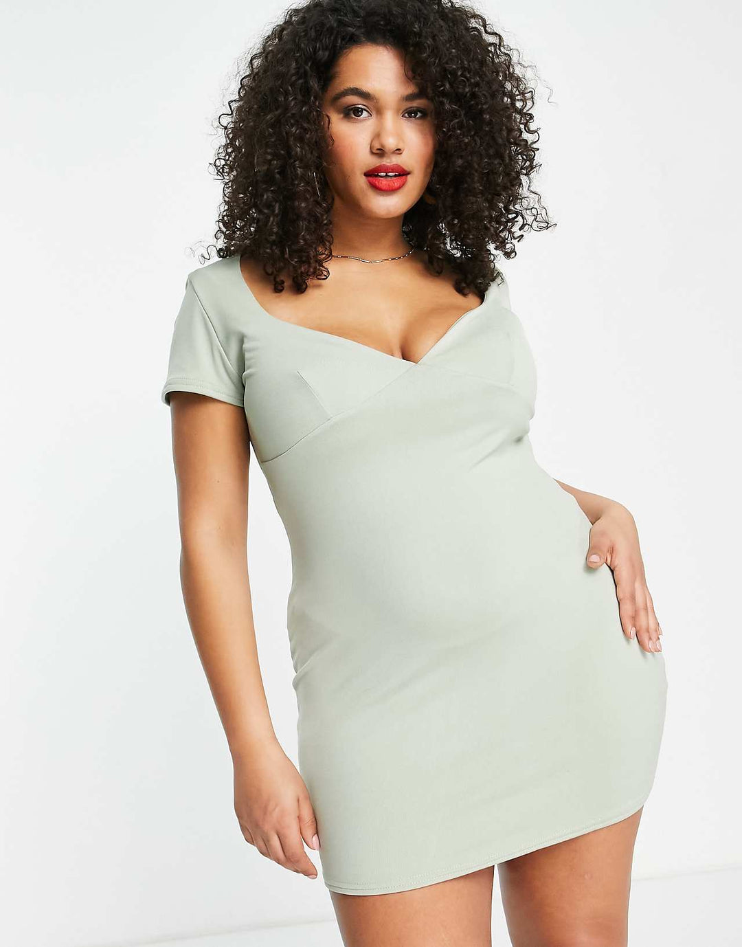 public-desire-curve-double-layered-slinky-plunge-bodycon-dress-in-sage-green