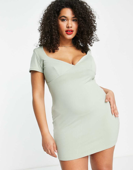 public-desire-curve-double-layered-slinky-plunge-bodycon-dress-in-sage-green