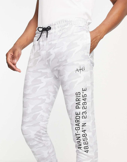 avant-garde grid joggers in light grey camo