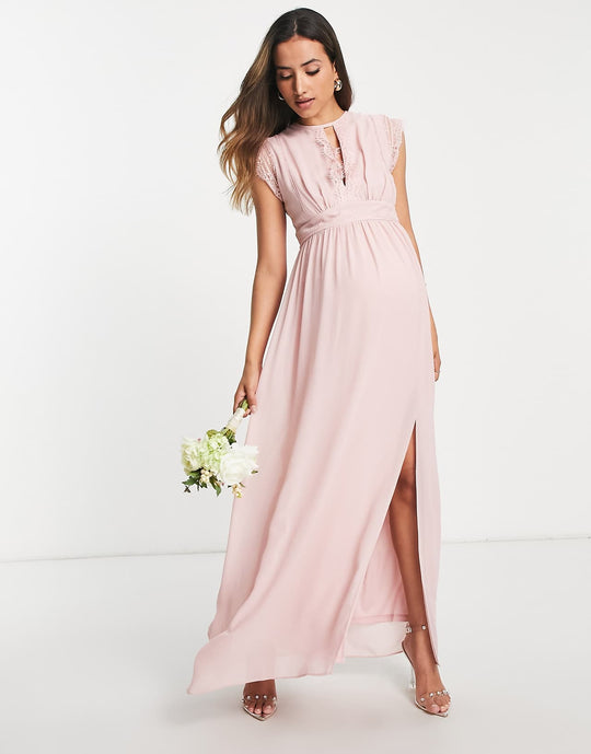 tfnc maternity bridesmaids chiffon maxi dress with lace detail in mauve