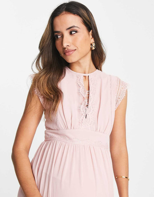 tfnc maternity bridesmaids chiffon maxi dress with lace detail in mauve