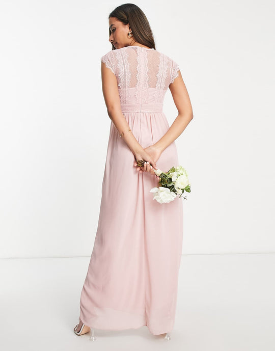 tfnc maternity bridesmaids chiffon maxi dress with lace detail in mauve