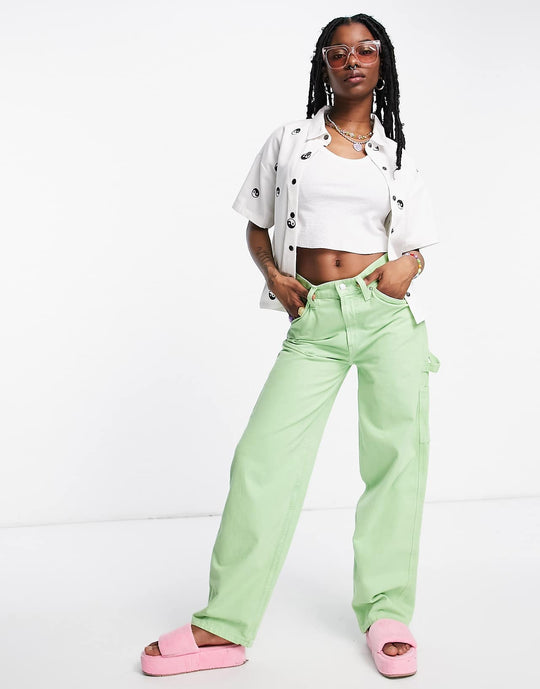 native youth oversized denim shirt with ying yang embroidery in white