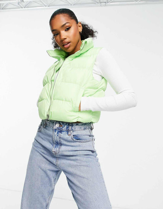 miss-selfridge sleeveless puffer gilet in apple green