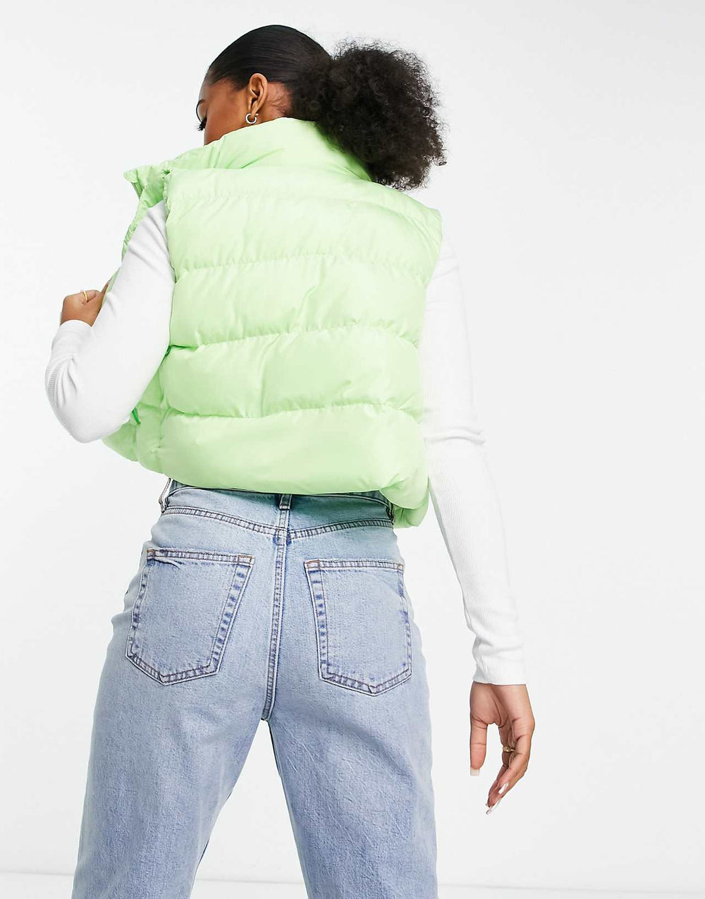 miss-selfridge sleeveless puffer gilet in apple green