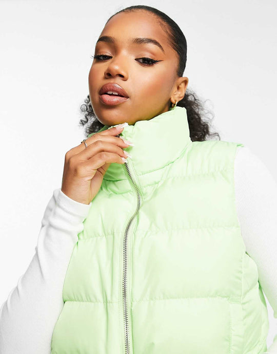 miss-selfridge sleeveless puffer gilet in apple green