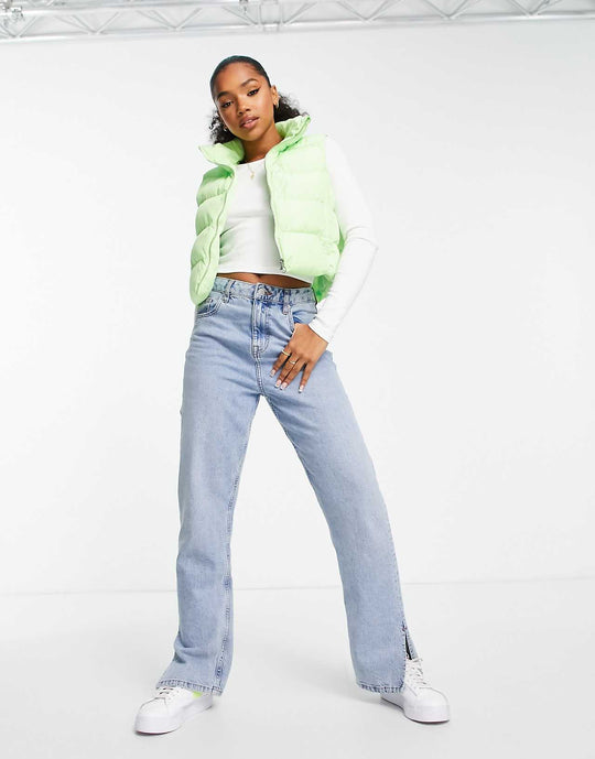 miss-selfridge sleeveless puffer gilet in apple green