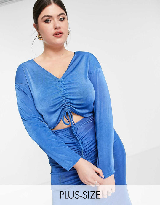 in-the-style-plus-x-liberty-exclusive-long-sleeve-ruched-front-top-co-ord-in-navy