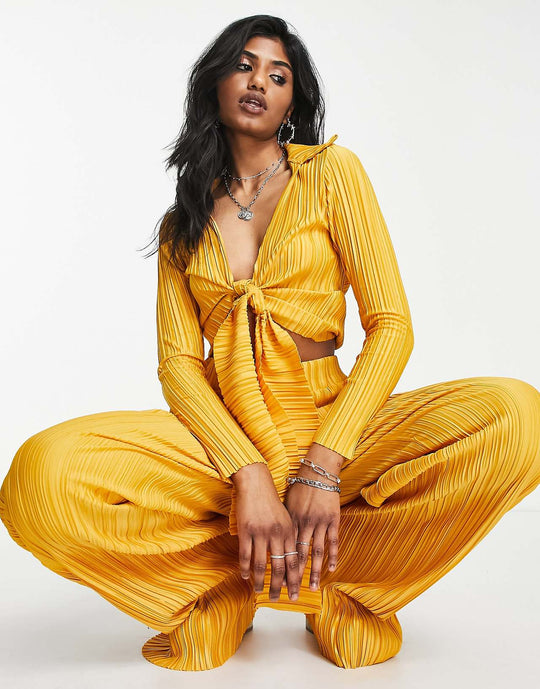 i saw it first plisse tie front crop top co ord in mango