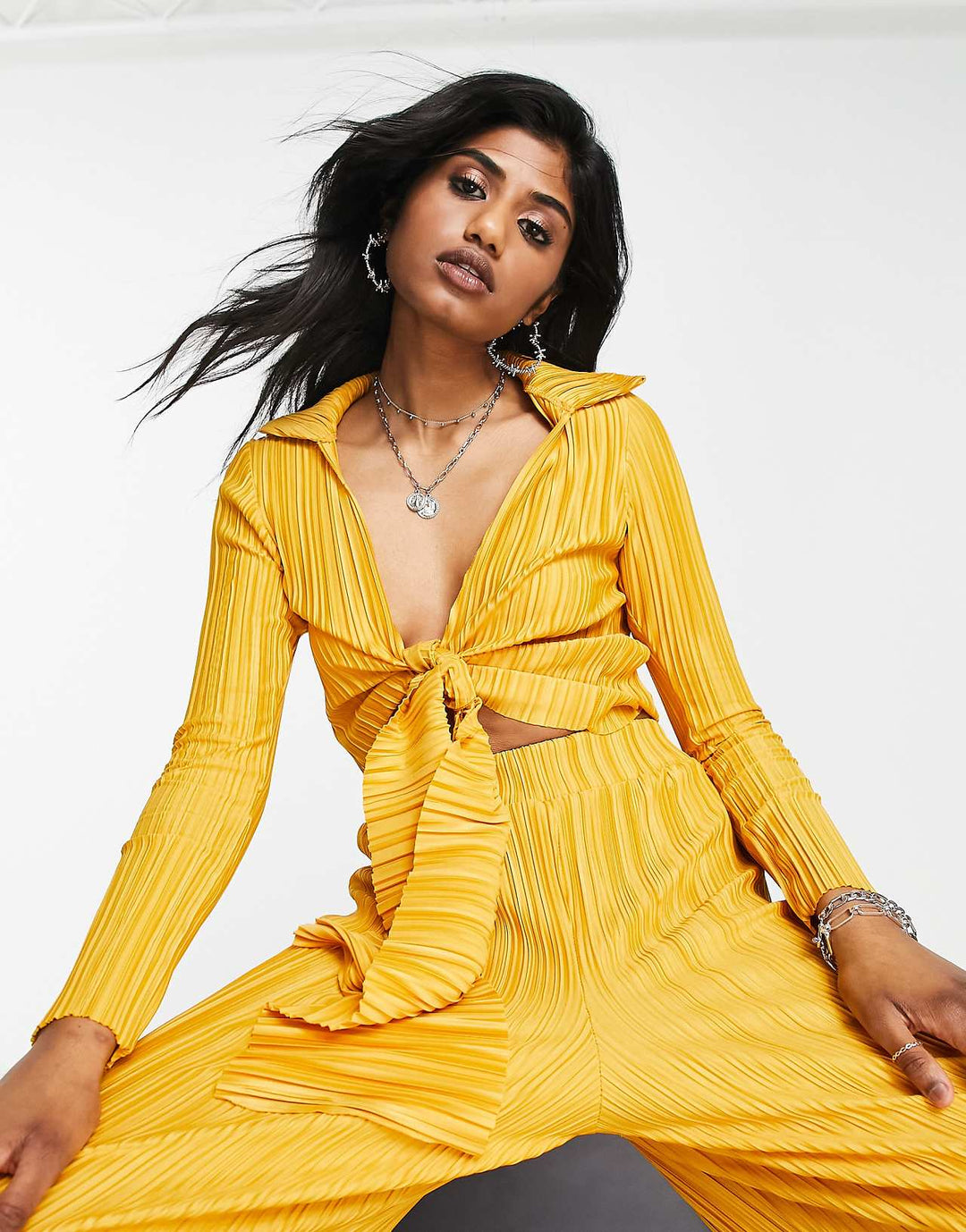 i saw it first plisse tie front crop top co ord in mango