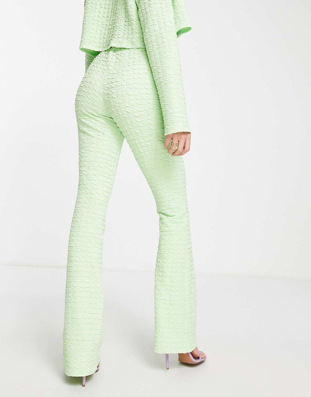 asos design jersey textured baby kickflare suit trousers in washed lime