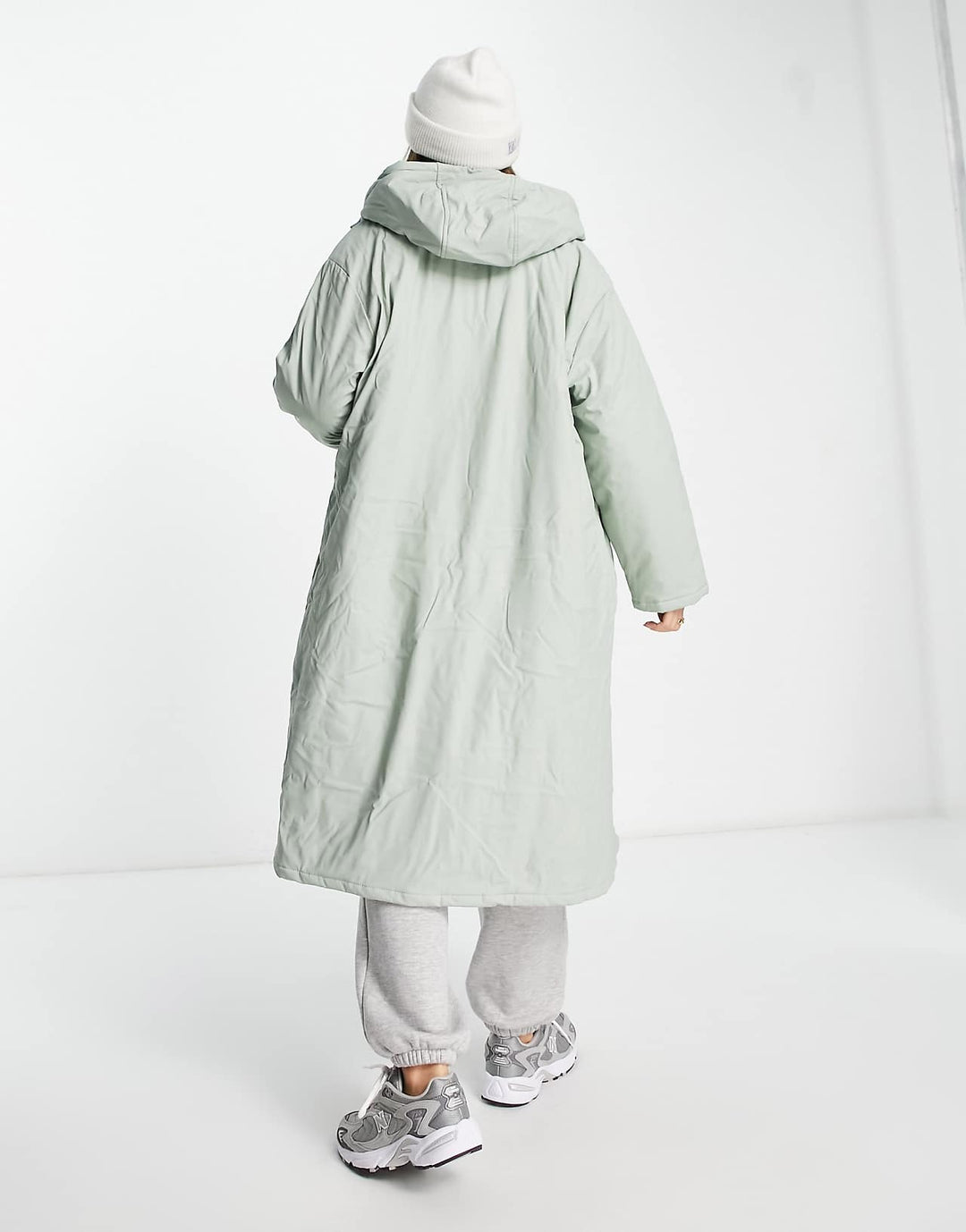 asos design heavyweight rubberised padded rain coat in sage