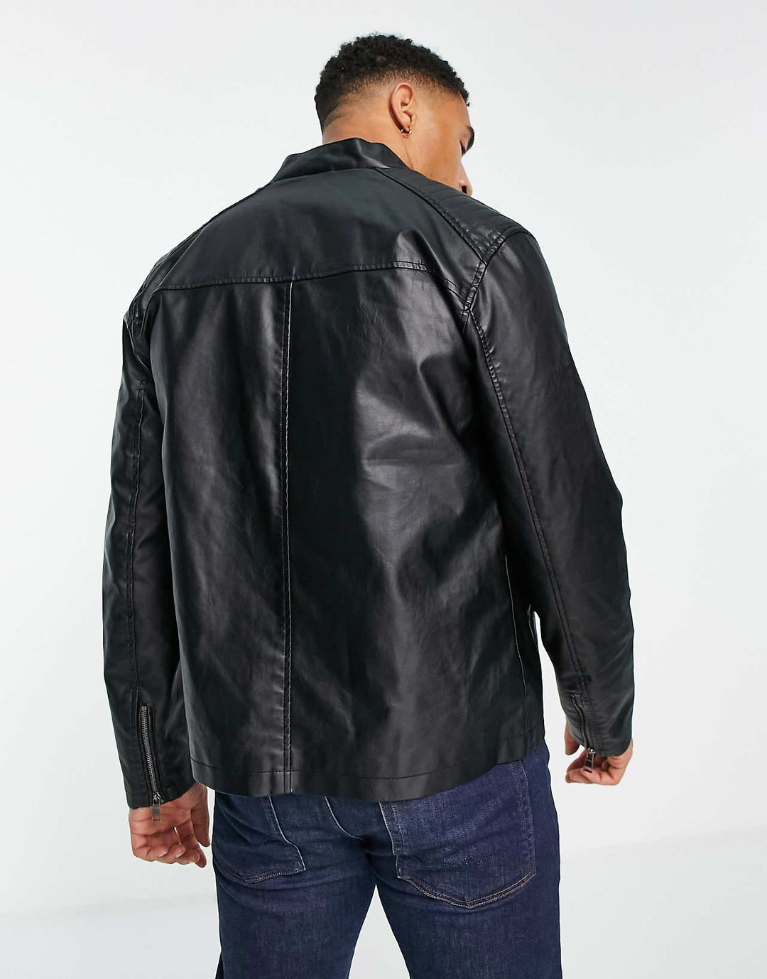 Barneys Originals Faux Leather Racer Jacket in Black