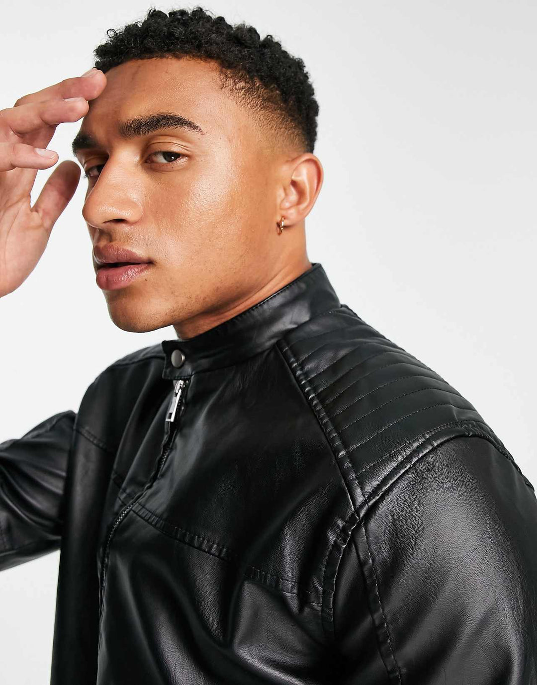 Barneys Originals Faux Leather Racer Jacket in Black
