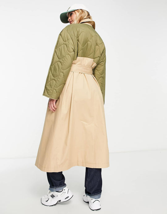 asos-design-hybrid-quilted-trench-coat-in-khaki