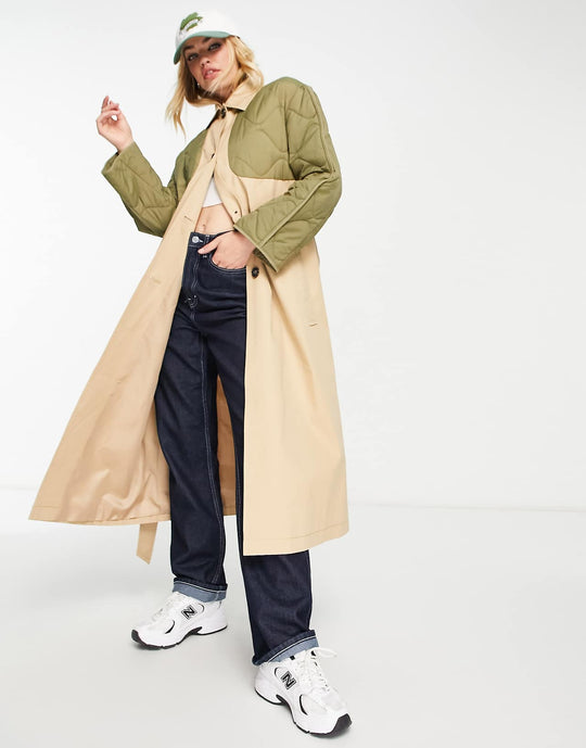 asos-design-hybrid-quilted-trench-coat-in-khaki