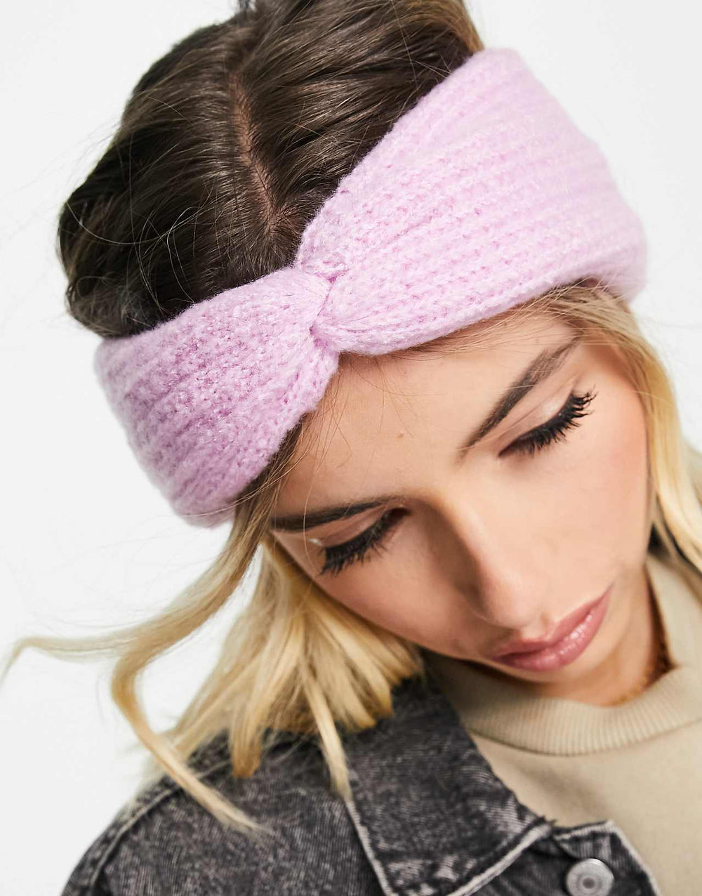 ASOS Design Textured Knit Headband in Lilac