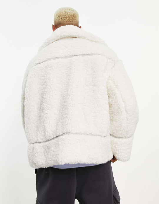 ASOS Design Oversized Shearling Jacket in Off White