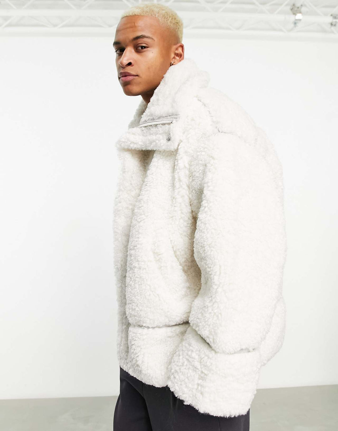 ASOS Design Oversized Shearling Jacket in Off White