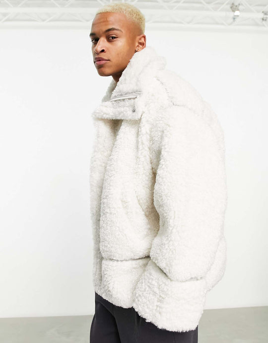 ASOS Design Oversized Shearling Jacket in Off White