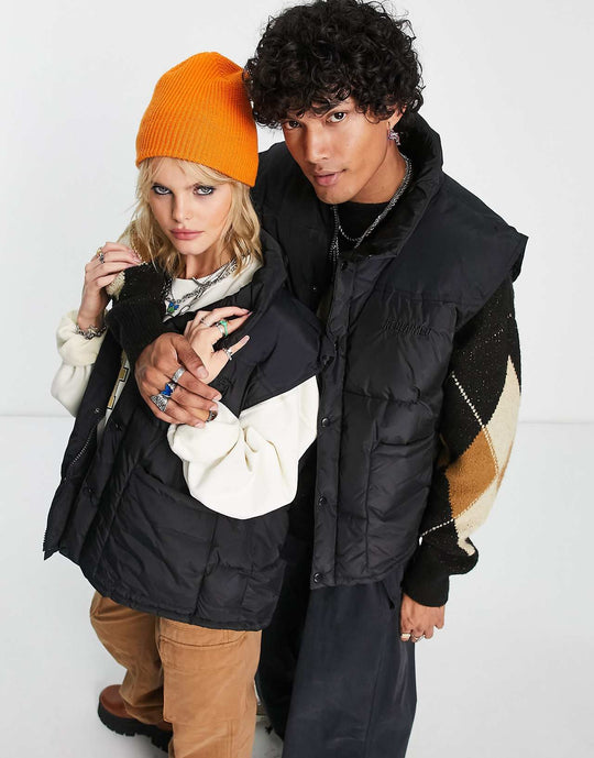 Reclaimed Vintage Inspired Unisex Yoke Detail Puffer Gilet in Black