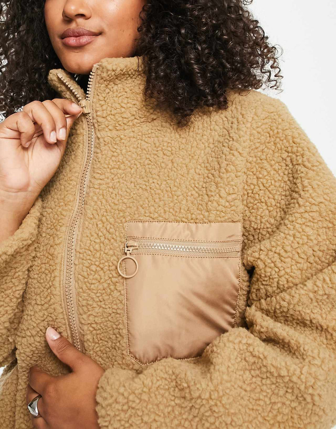 Violet Romance Plus Longline Borg Coat in Sand