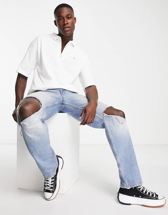 Farah Costello Zip Cotton Polo Shirt in White