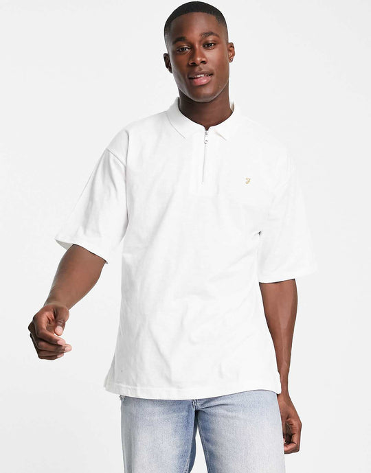 Farah Costello Zip Cotton Polo Shirt in White