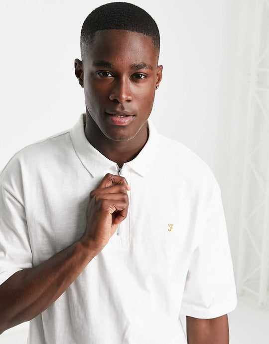 Farah Costello Zip Cotton Polo Shirt in White