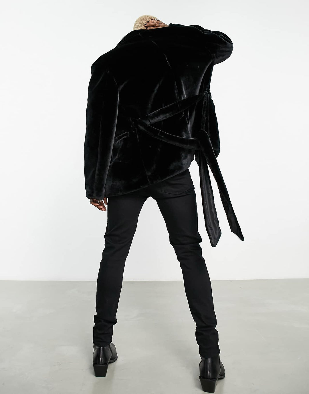 asos-design-oversized-faux-fur-belted-blazer-in-black