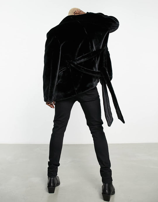 asos-design-oversized-faux-fur-belted-blazer-in-black