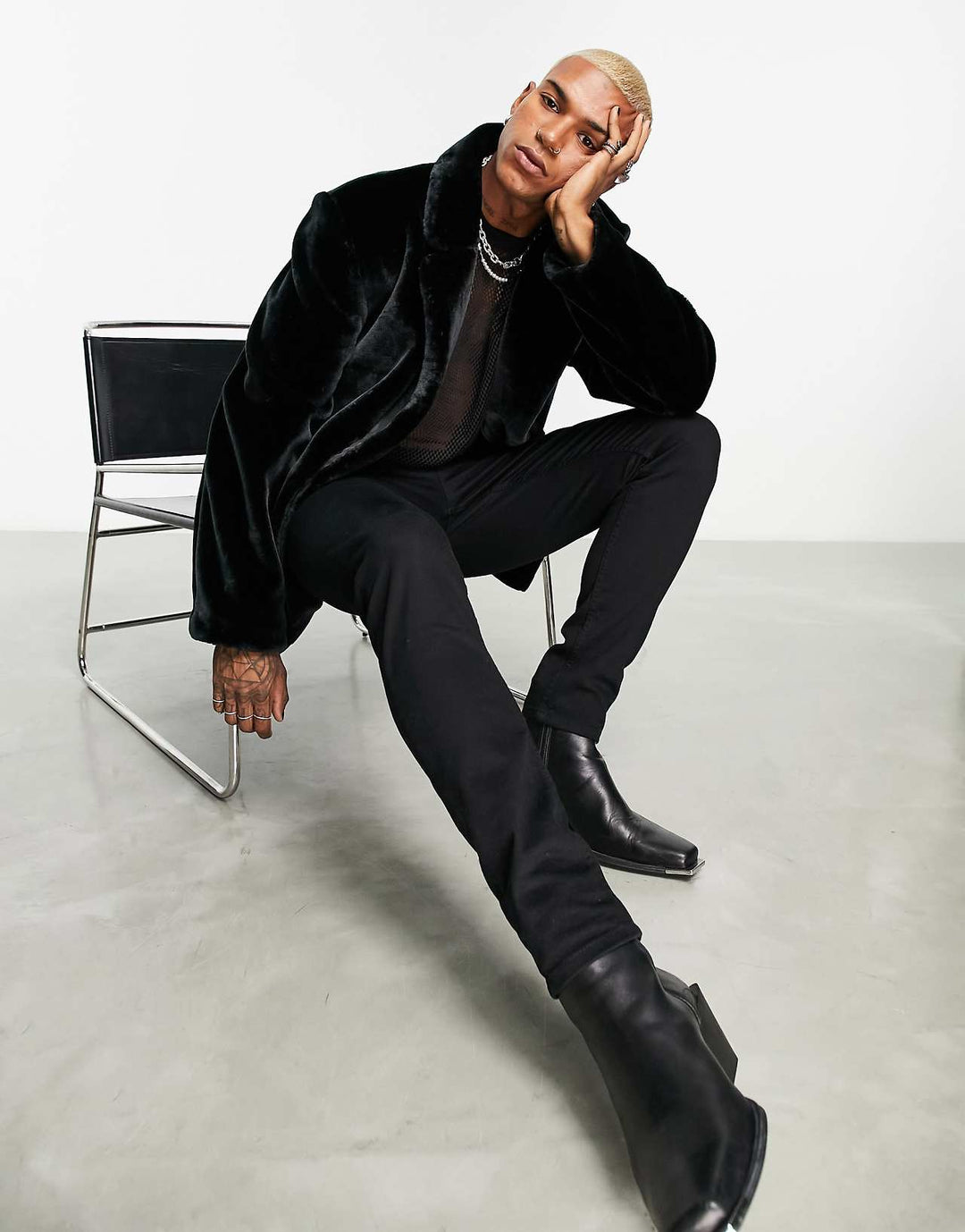 asos-design-oversized-faux-fur-belted-blazer-in-black