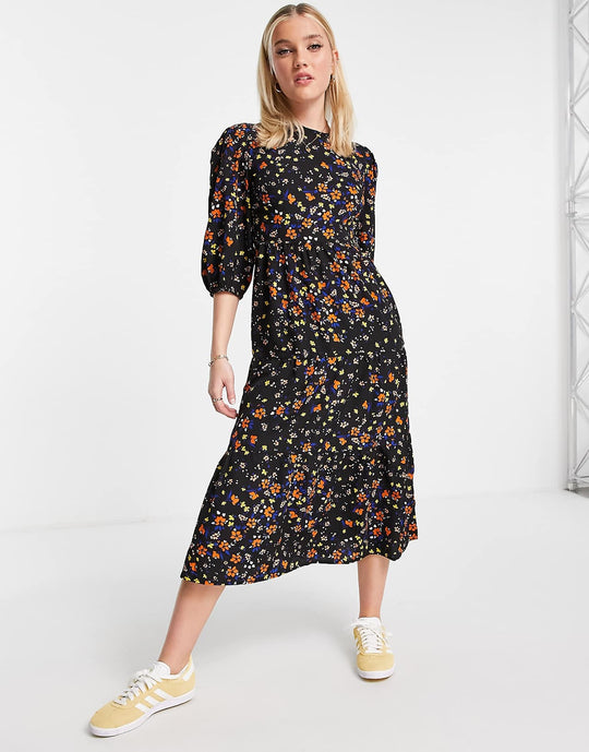 influence tiered midi dress in floral print