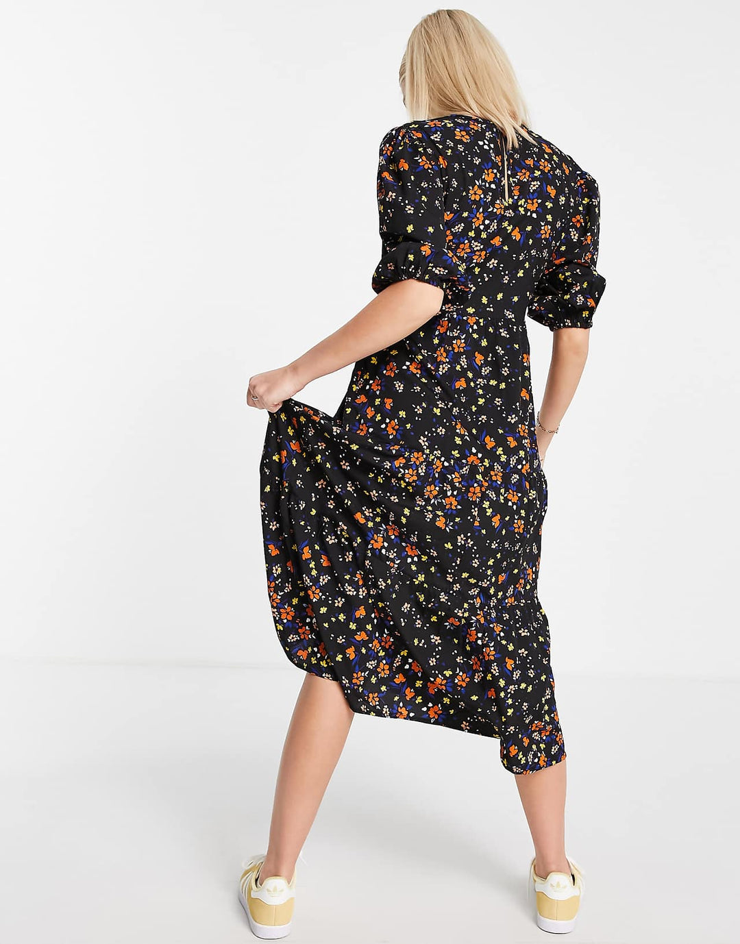 influence tiered midi dress in floral print