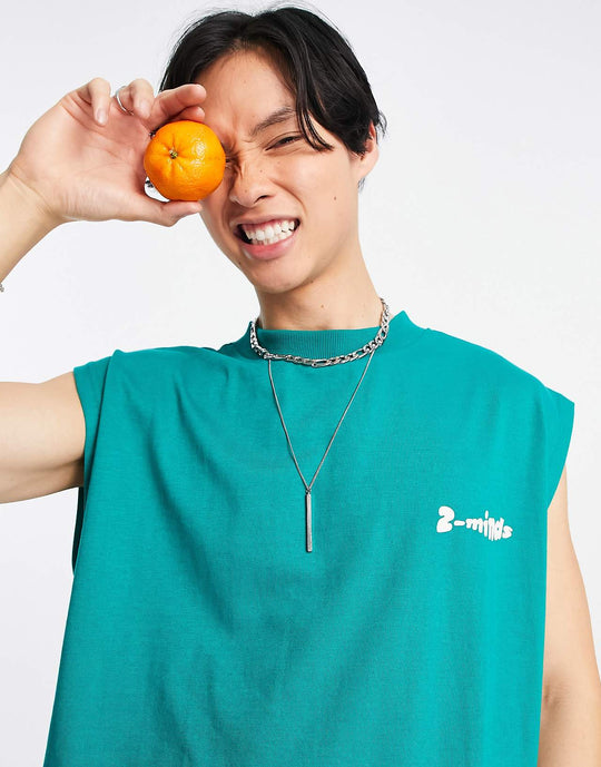 2 Minds Co-ord Juice Back Print Vest in Green