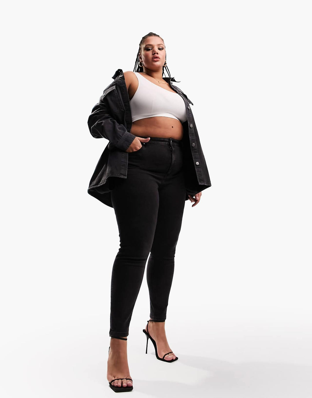 asos design curve oversized denim shacket in washed black