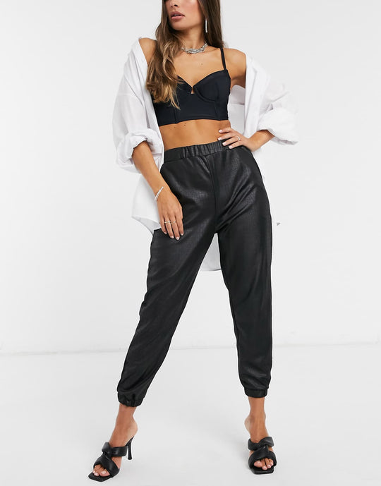 ASOS Design krokotiilinnahkajäljitelmä joggerit, musta