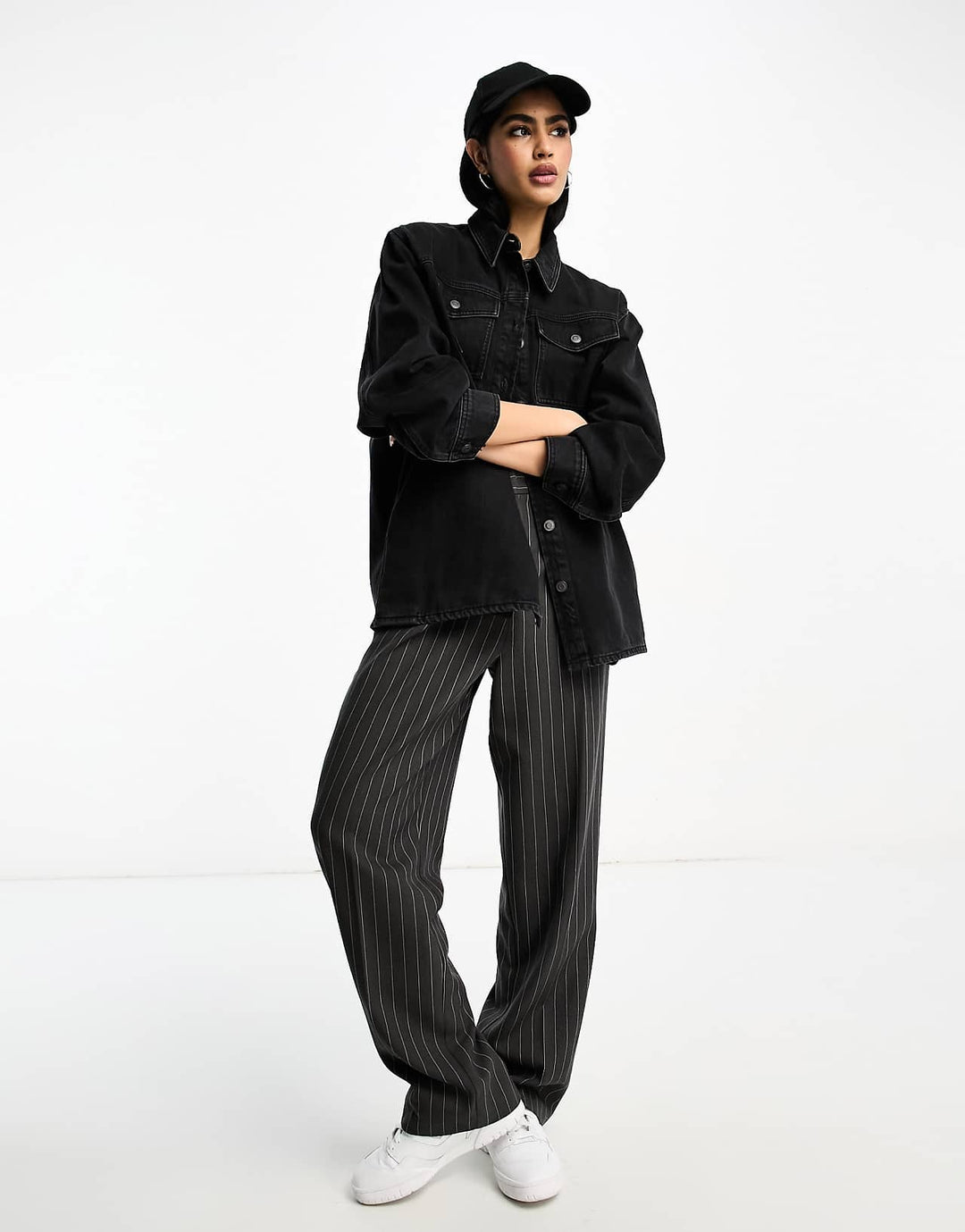 asos-design-oversized-denim-shacket-in-washed-black