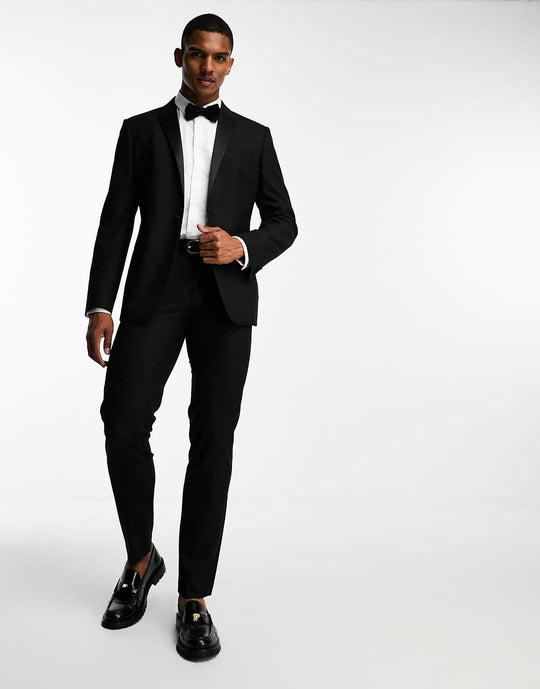 asos design slim tuxedo suit jacket in black