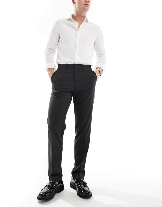 asos design slim smart trousers in charcoal