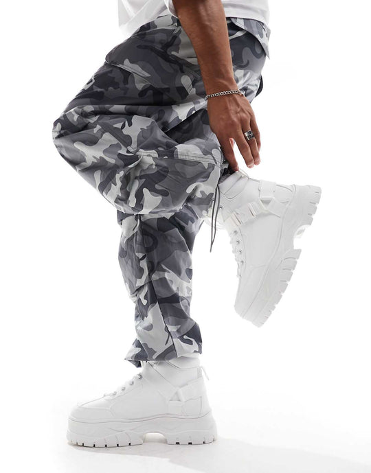 ASOS Design Lace Up Boots in White Faux Leather with Chunky Sole