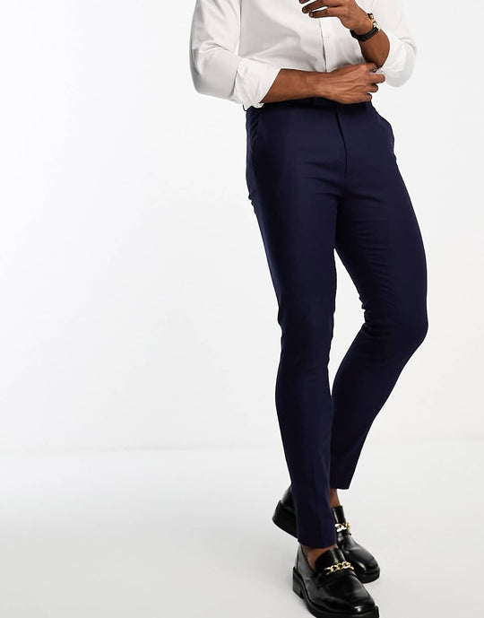 ASOS Design Linen Mix Super Skinny Smart Trousers in Navy