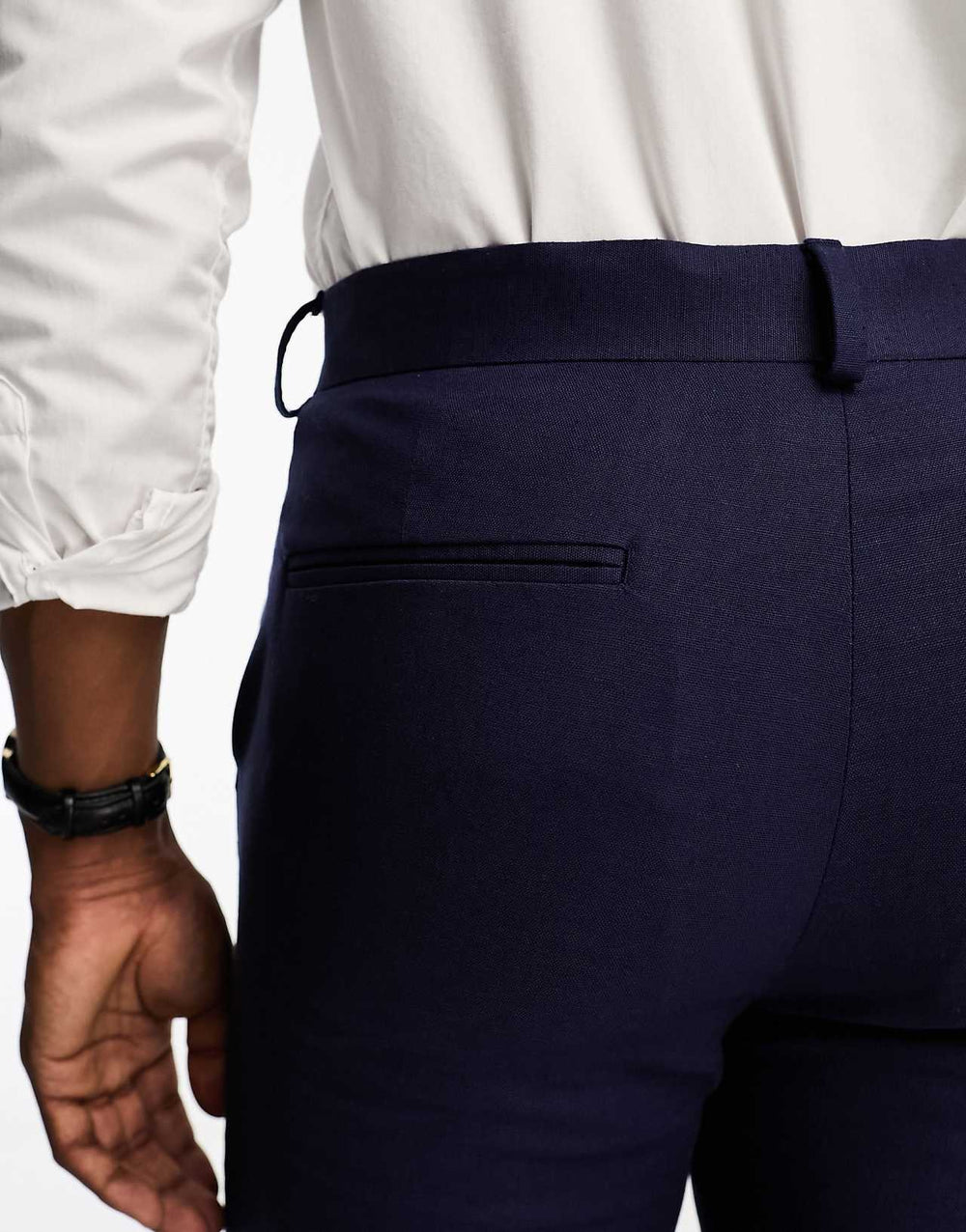ASOS Design Linen Mix Super Skinny Smart Trousers in Navy