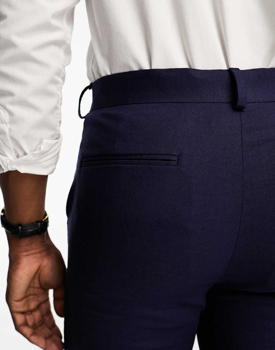 ASOS Design Linen Mix Super Skinny Smart Trousers in Navy