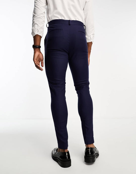 ASOS Design Linen Mix Super Skinny Smart Trousers in Navy