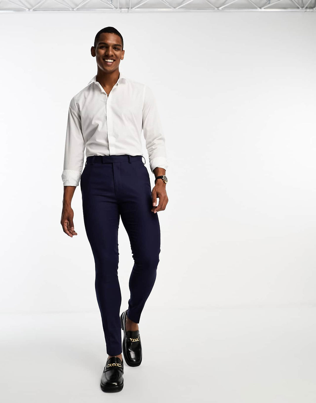 ASOS Design Linen Mix Super Skinny Smart Trousers in Navy