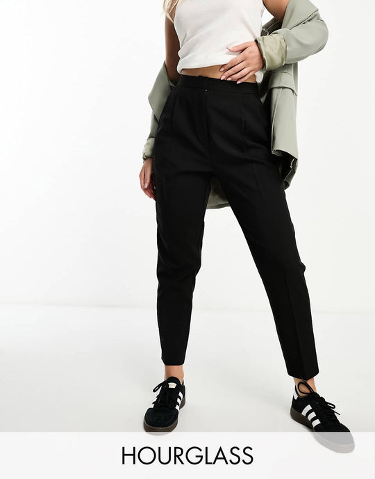 ASOS Design Hourglass Tailored Tapered Leg Trousers in Black
