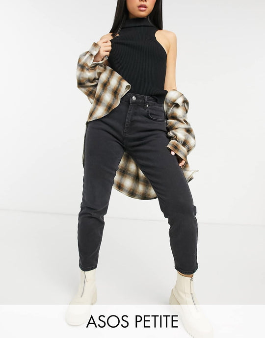 aSOS DESIGN Petite Hourglass korkeavyötäröiset Farleigh Slim Mom -farkut, pesty musta